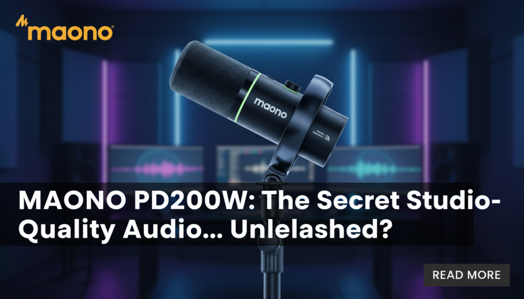 Maono PD200W Wireless Microphone: Is This $100 Hybrid Dynamic Mic Worth It? Maono PD200W wireless dynamic microphone with RGB lighting on metal stand