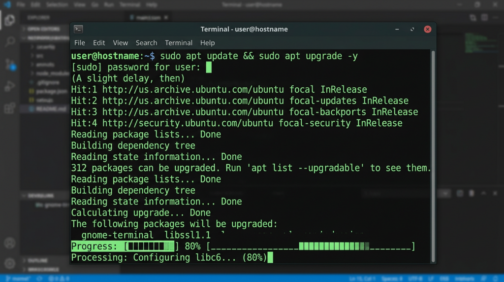 Linux terminal window showing system updates for Raspberry Pi.